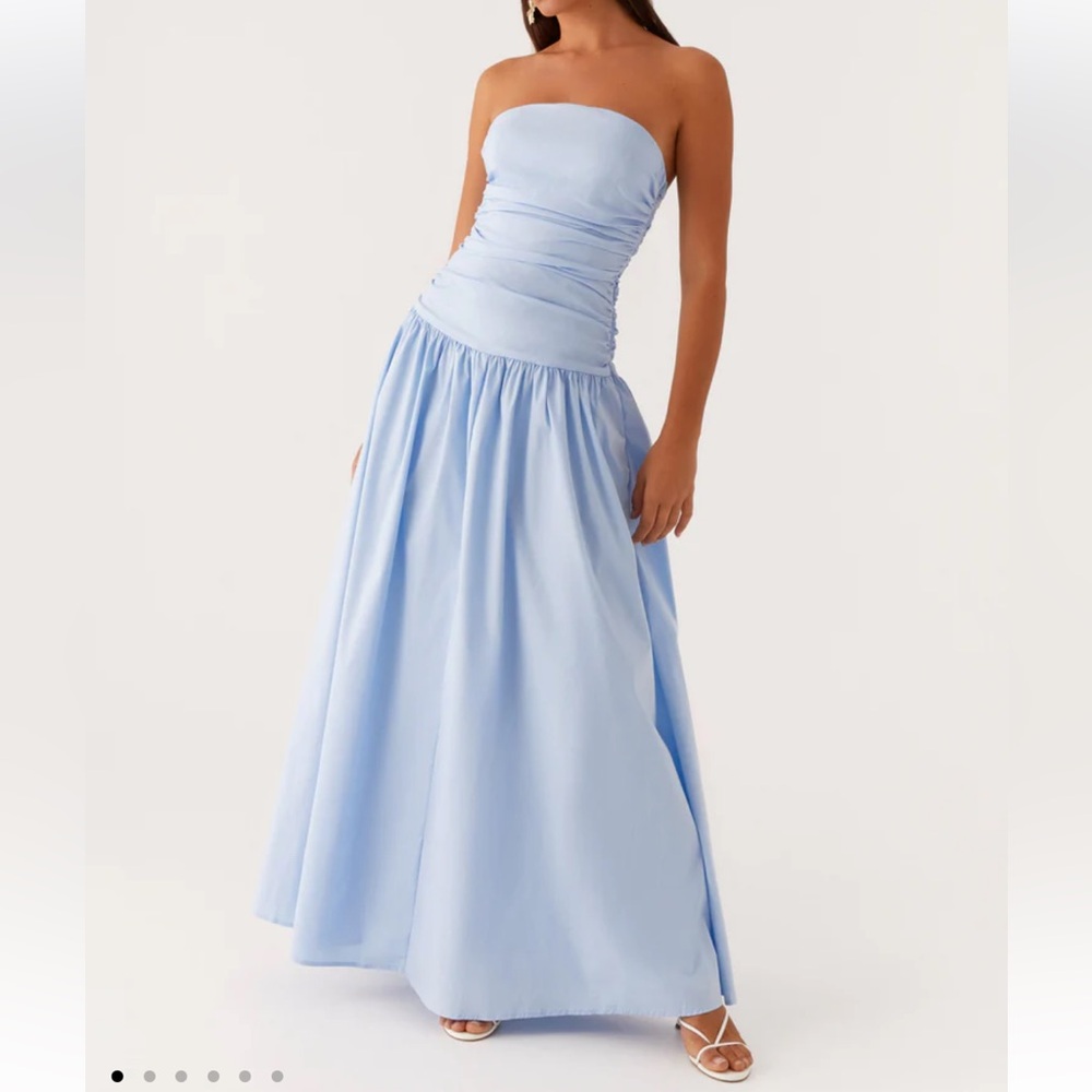 Drop Waist Blue Strapless Dress